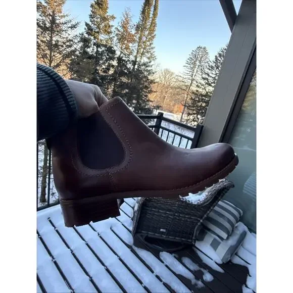 Sofft Brown Boot Women’s 10 Distressed Leather SELBY Chelsea Pull On Block Low - Picture 12 of 14